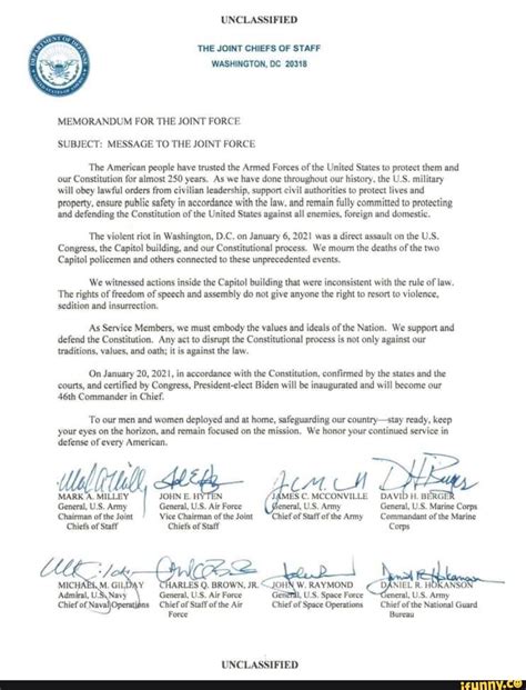 UNCLASSIFIED THE JOINT CHIEFS OF STAFF WASHINGTON, DC 20318 MEMORANDUM FOR THE JOINT FORCE ...