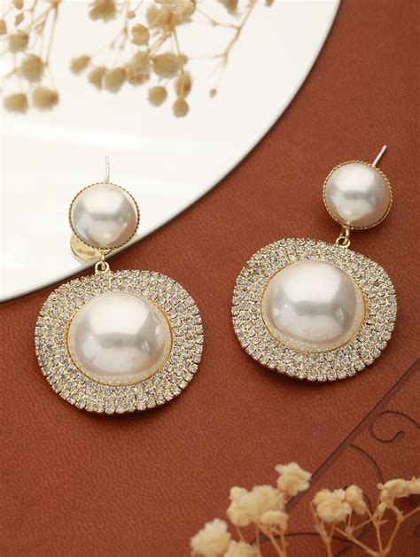 Dual-Pearl Drop American Diamond Gold-Plated Earrings – Priyaasi