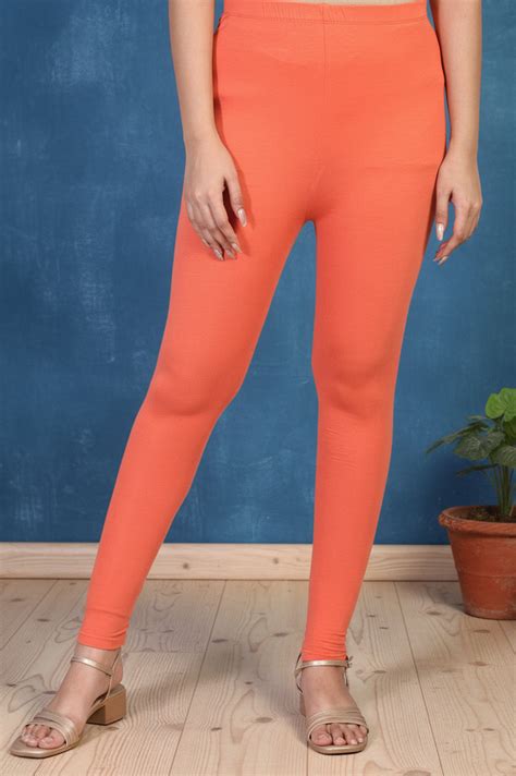 Buy Elleven Women's Orange Solid Ankle Length Cotton Tight Online for ...