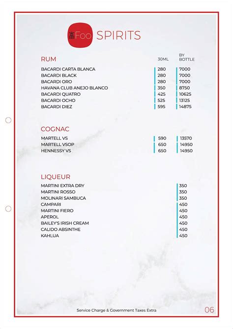 Menu at Foo Andheri, Mumbai