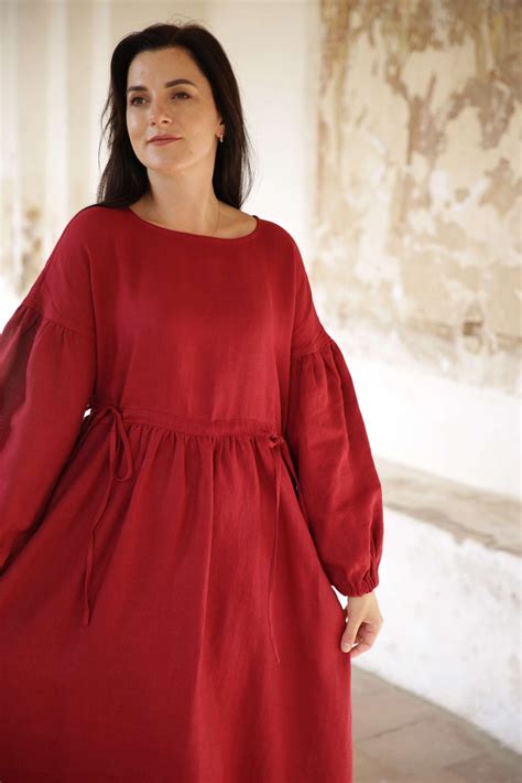VERONA vintage long red dress - red bohemian linen dress