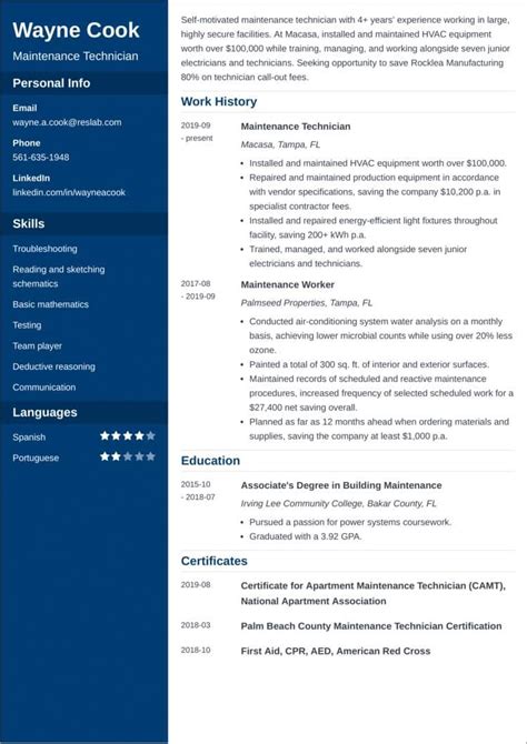 Maintenance Resume Example 的图像结果
