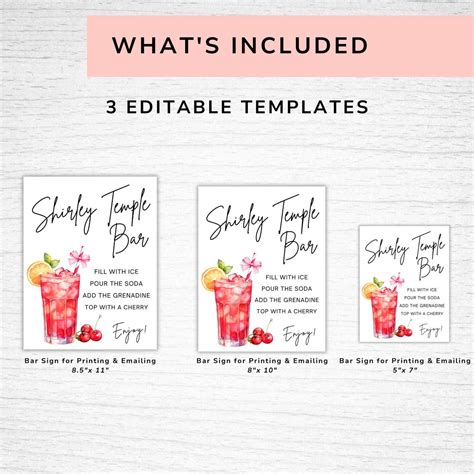 Editable Shirley Temple Bar Sign, Shirley Bar Drink Decor Bar Sign ...