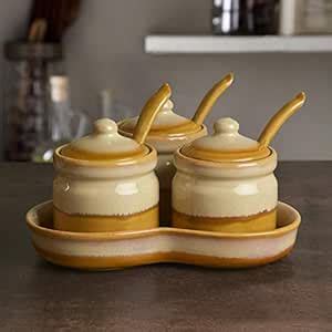StyleMyWay Studio Pottery Dual Tone Ceramic Pickle Serving Jar Set with ...