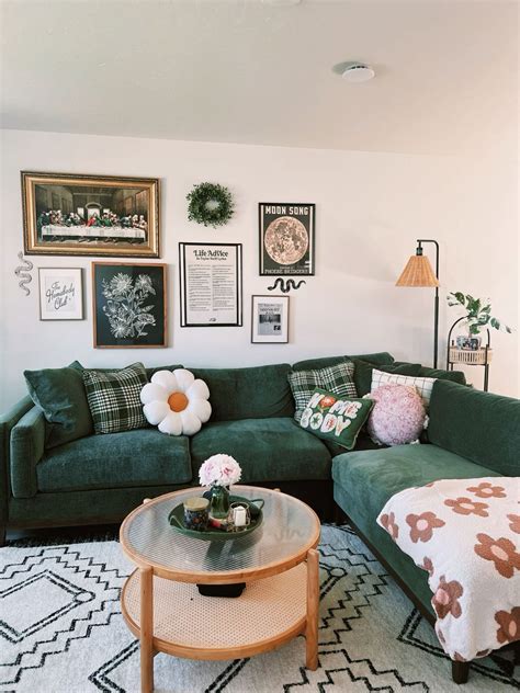 Cute Living Room with Green Couches | Dark green couches living room ...