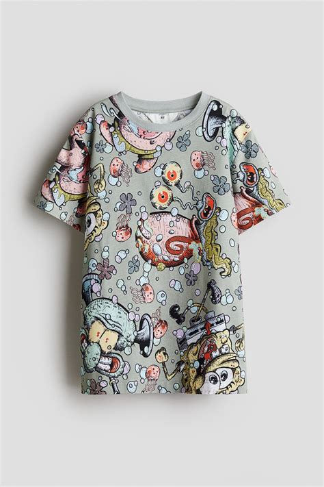 Printed T-shirt - Dusty green/SpongeBob - Kids | H&M IN