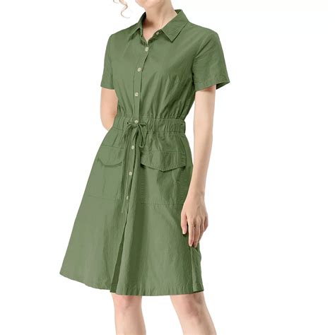 Women's Fit and Flare Collar Pocket Elastic Waist Mini Dress