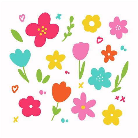 Set of flowers vector illustrations isolated on white background cute ...