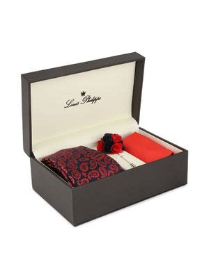 Buy Louis Philippe Red Tie And Pocket Square With Lapel Pin (Set of 3 ...