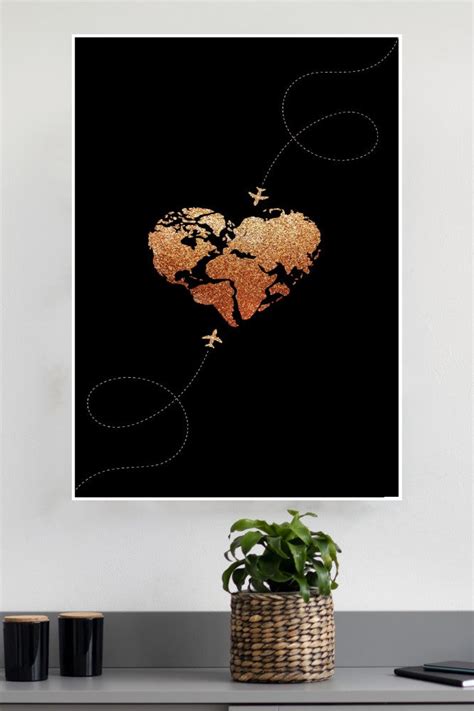Black and gold heart World Map| Love Posters – The Poster Valley
