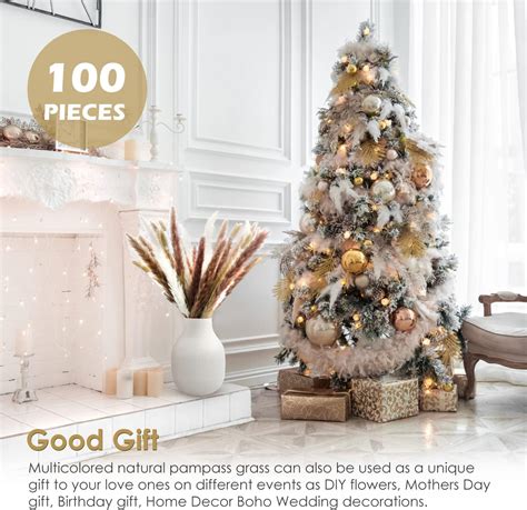 Buy Pampas Grass Artificial 100PCS Dried Flowers Bouquet Fluffy Natural ...