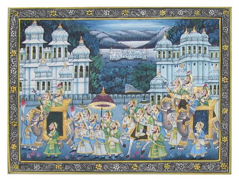 Mughal Royal Procession Original Art Silk Painting - eCraftIndia Online
