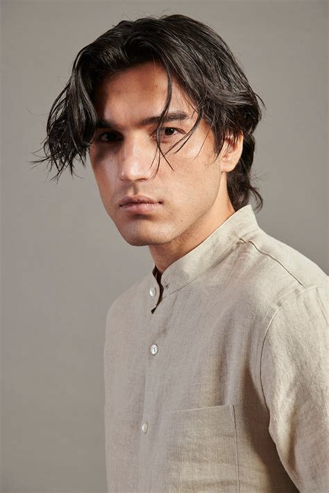 Undyed Linen Band Collar Shirt – Saphed