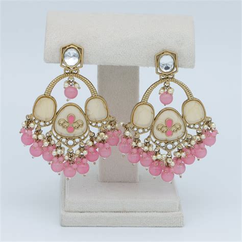 Baby Pink Chandbali with White stone and Pearls – Kimikii Jewellery