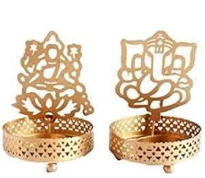 PartyHut Metallic Shadow Lakshmi & Ganesha Tea Light Candle Holder ...
