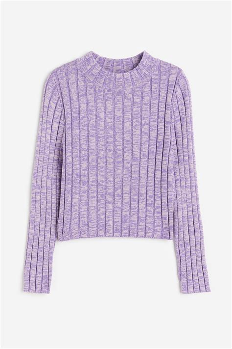 Rib-knit turtleneck jumper - Purple marl - Kids | H&M IN
