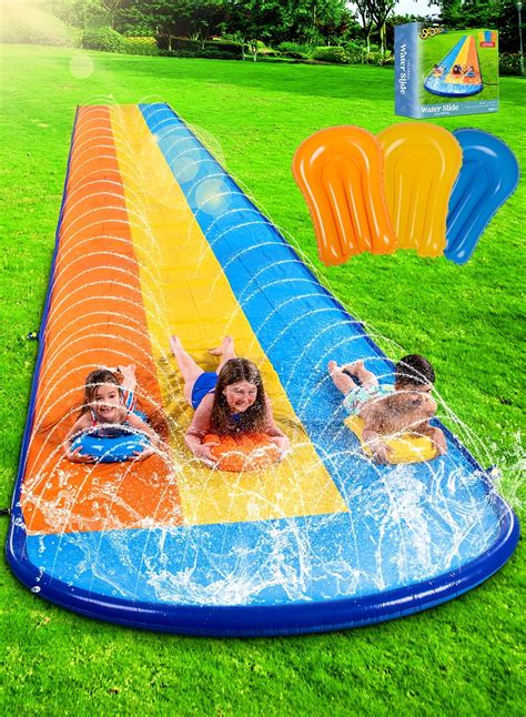 Syncfun 18ft Triple Water Slide and 3 Inflatable Boards, Backyard Lawn ...