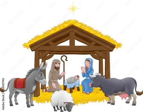 Nativity Christmas Scene Cartoon Stock Illustration | Adobe Stock