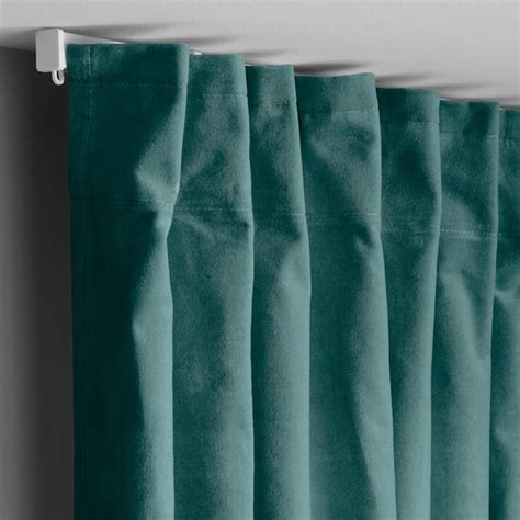 SANELA curtains, 1 pair, dark grey-turquoise/with heading tape, 140x250 ...