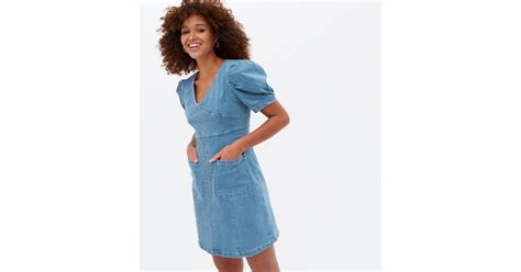 Pink Vanilla Bright Blue Denim Zip Mini Dress | New Look