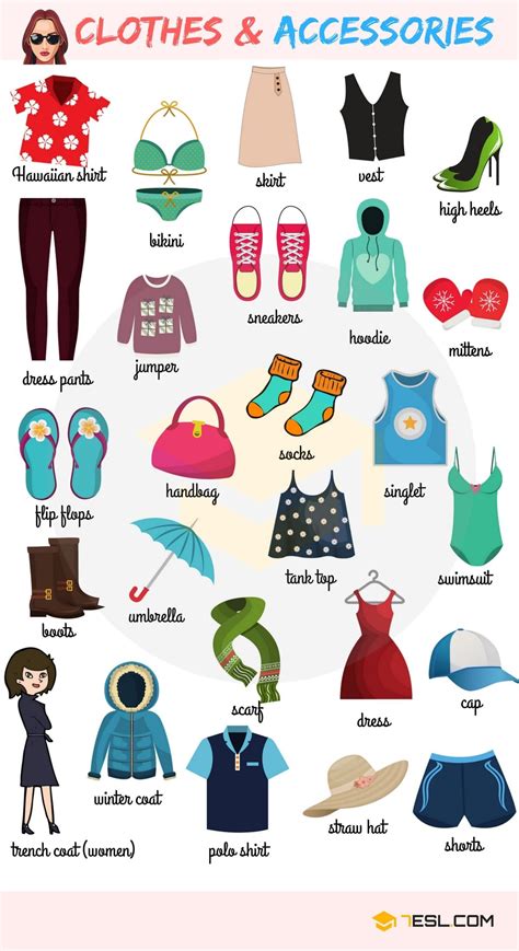 Clothes and Accessories Names in English with Pictures • 7ESL | Kids ...