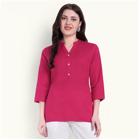 Hot Pink Airy Linen Short Kurti for Women | Regular Fit Kurti – Naariy