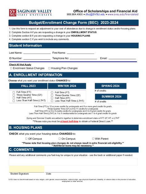 Fillable Online Budget/Enrollment Change Form (BEC) 2023-2024 Fax Email ...