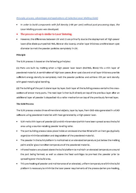 Module-4 Notes: Selective Laser Melting (SLM) Principles & Applications ...