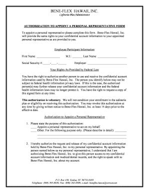 Fillable Online AUTHORIZATION TO APPOINT A PERSONAL REPRESENTATIVE FORM ...