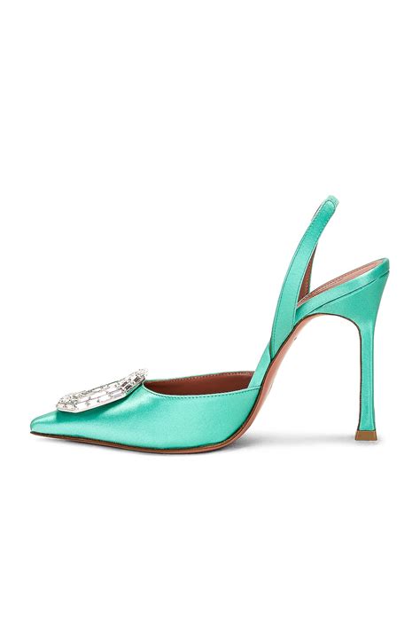 AMINA MUADDI Camelia Satin 105 Sling Pump in Caribbean | FWRD