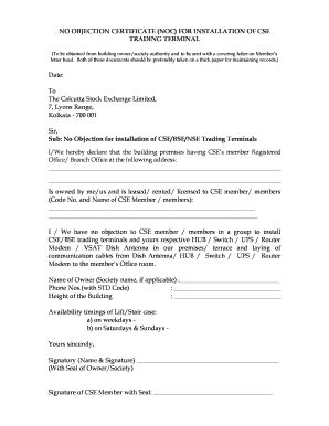 Fillable Online NO OBJECTION bCERTIFICATEb NOC FOR INSTALLATION OF CSE ...