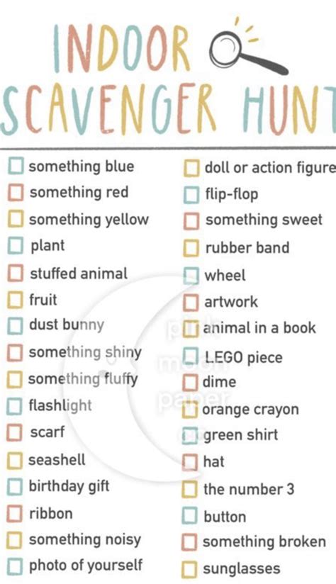 Indoor Scavenger Hunt Printable for Kids