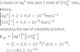 The solubility of Ag2CrO4 at 298K is 6·6 × 10–5 moles/litre. Find its ...