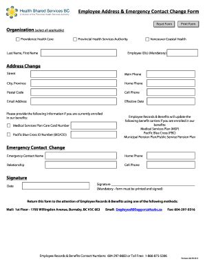 Employee Address & Emergency Contact Change Form - Blank Fillable ...