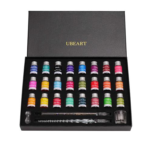 UBEART Glass Dip Pen Set,28 Pieces Calligraphy Set Includes 24 Color ...