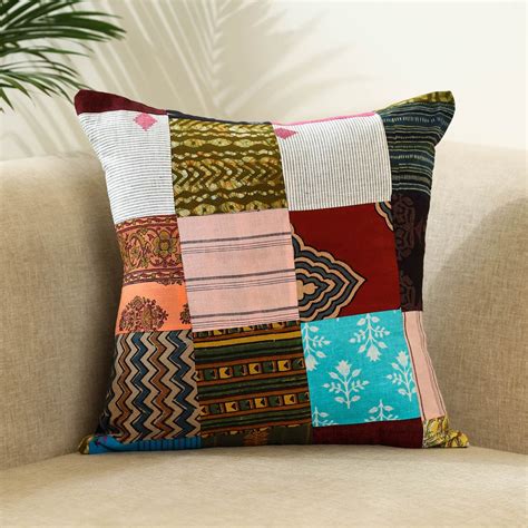 Multicolor Handcrafted Cotton Patchwork Cushion Cover