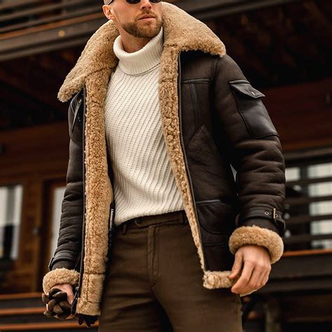 Men's Fur Collar Jacket, Fur Collar Patchwork Jacket Coat Lambskin ...
