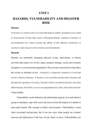 V CSE MX3084 DRRM Unit-1 - Disaster Risk reduction and Management ...