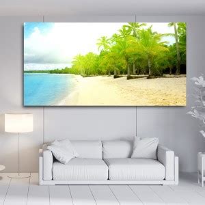 Green Palm Trees On Beach Sand Under White Sky Multicolor Wall Poster ...