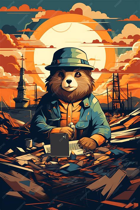 Premium AI Image | Poster of Groundhog Wearing a Hard Hat and Holding ...