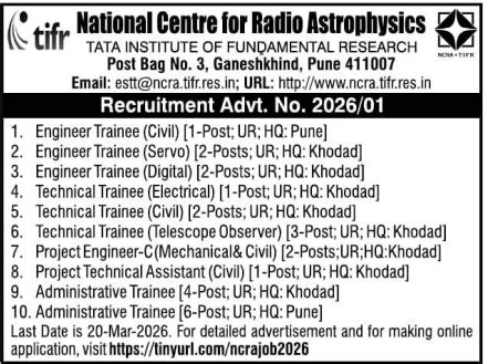 NCRA-TIFR Recruitment 2026: Apply Online for 26 various Engineer and ...