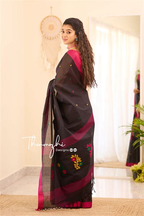 Nithya - Black & Pink Chettinad Cotton Saree