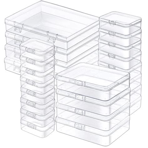 24 Pack Mixed Sizes Rectangle Mini Plastic Containers - Clear Craft ...