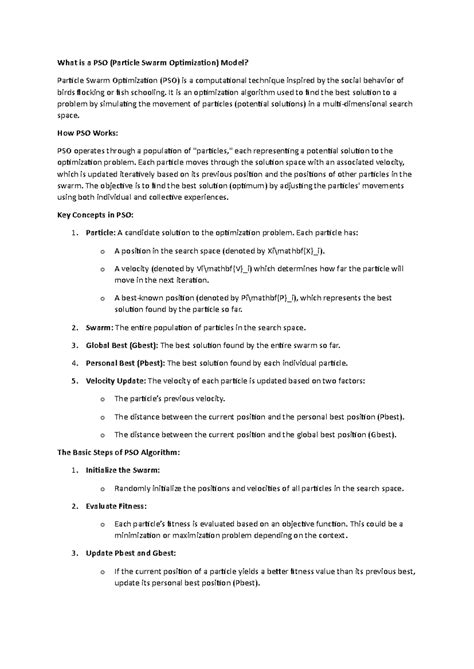 Understanding PSO: Particle Swarm Optimization Explained - Studocu