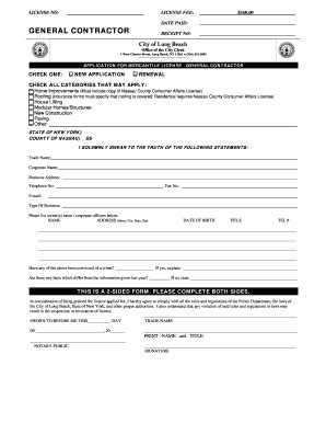 Fillable Online Application for mercantile license - general contractor ...