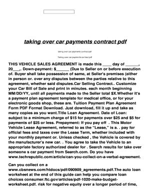 Take Over Car Loan Payments Contract Template - Fill and Sign Printable ...