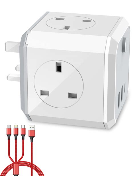 Buy 4 Way Cube Extension Wall Plug Adapter UK Power Socket with 3 in 1 ...