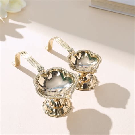 Brass Floral Kapur Aarti Diya with Handle Set of 2 - Darbar Craft
