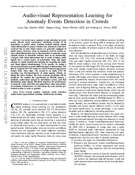 Representation Learning for Anomaly Detection in Crowds (AVRL) - Studocu