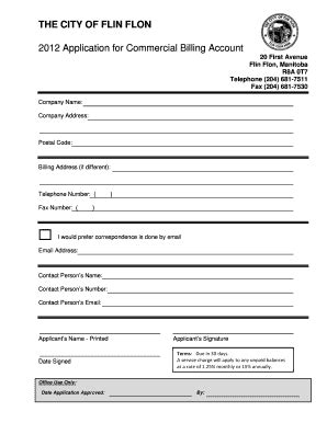 Fillable Online THE CITY OF FLIN FLON 2012 Application for Commercial ...